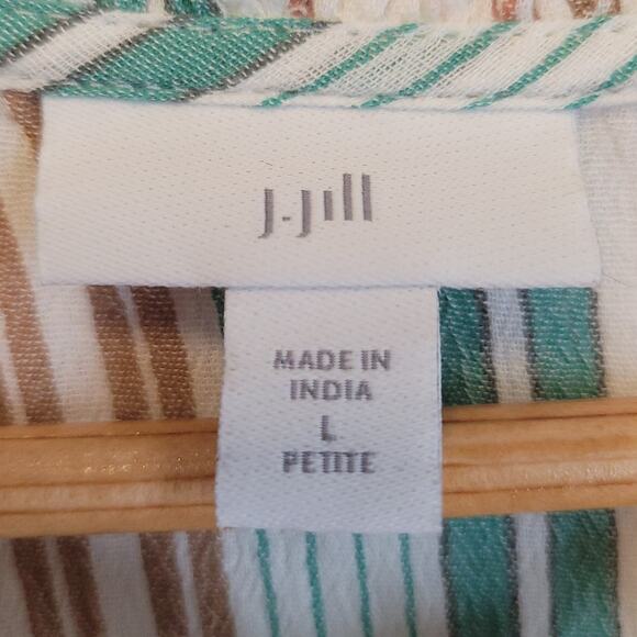 J.Jill Stiped Tiered Boho Tunic Top Women's Tassel Coastal Beachy Resort Size‎ L - Picture 3 of 7